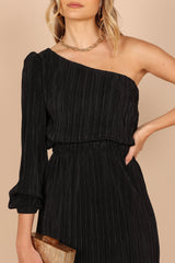 Pontee One Shoulder Pleated Midi Dress - Black