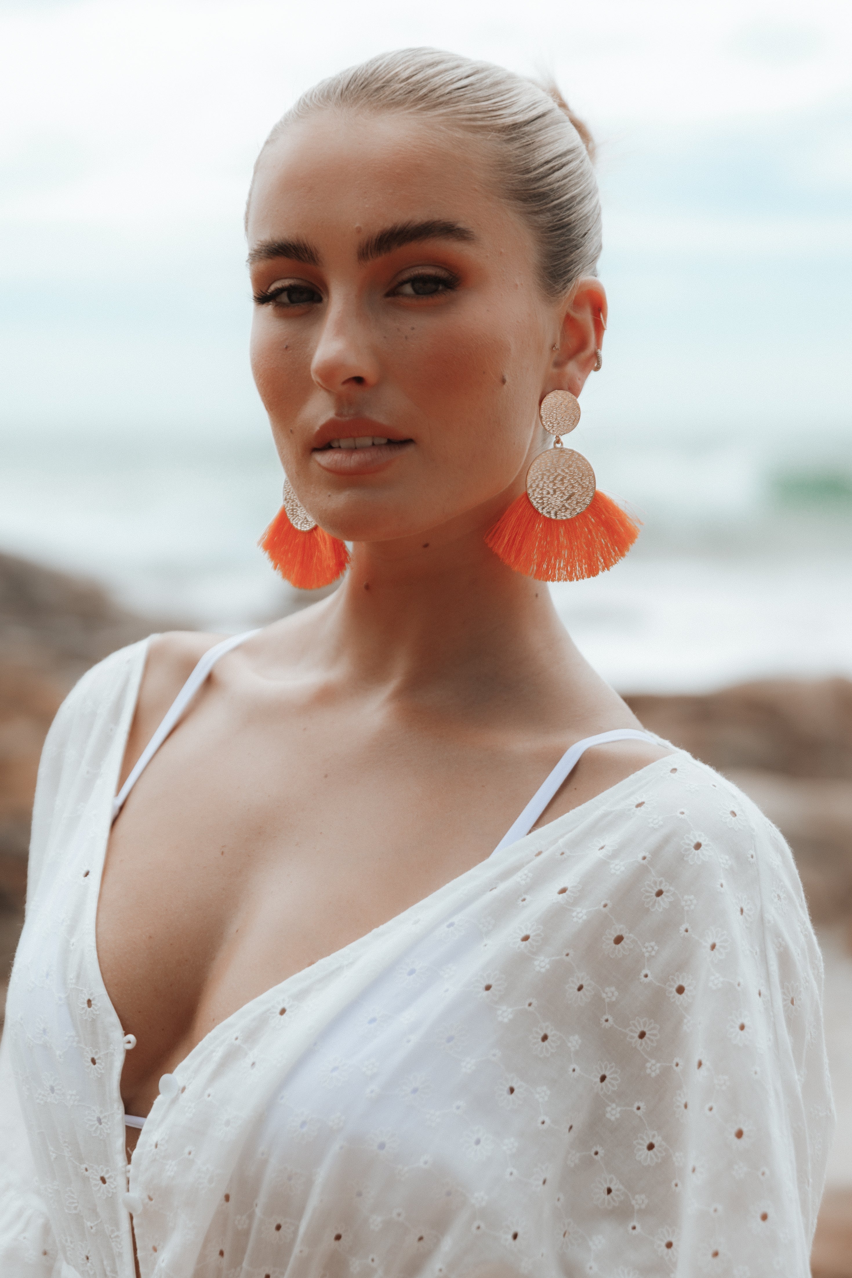 Eloise Tassel Earrings - Gold/Orange