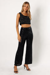 Lilianna Sequin Flare Pant - Black