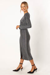 Luminate Long Sleeve Midi Dress - Silver