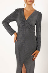 Luminate Long Sleeve Midi Dress - Silver